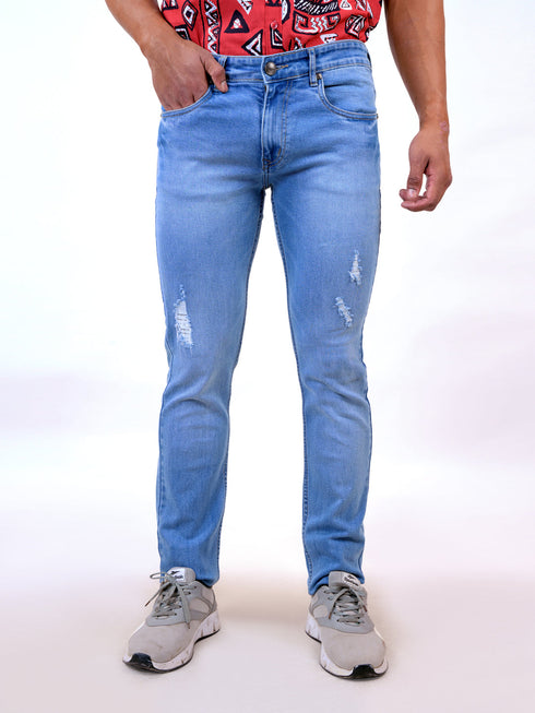 Men Light Blue Color Mid Rise Stretchable Denim Jeans