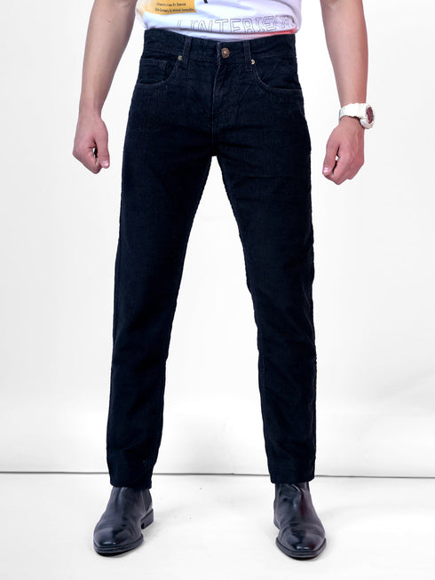 Men Black Mid Rise Stretchable Velvet Jeans