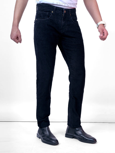 Men Black Mid Rise Stretchable Velvet Jeans