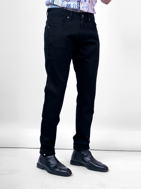 Men Plain Black Mid Rise Stretchable Denim Jeans