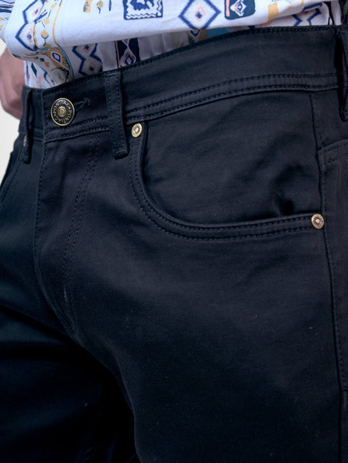 Men Plain Black Mid Rise Stretchable Denim Jeans