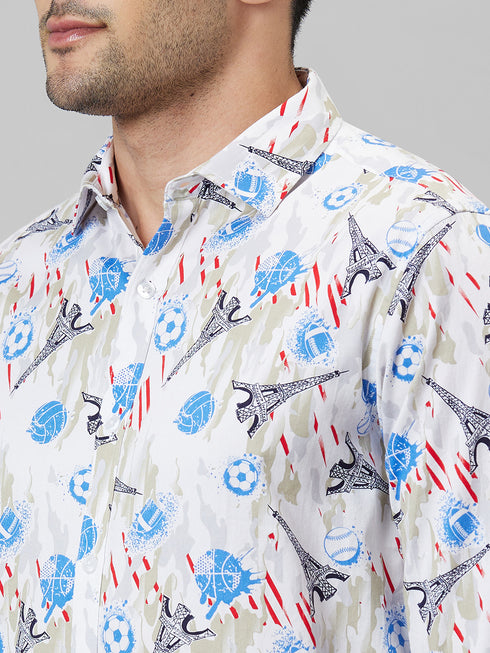 Mens Printed Casual Shirt Full Sleeve With Spread Collar