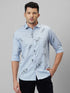 Mens Sky Blue printed casual shirt full sleeves with spread coller