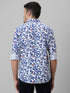 Mens White Floral Printed Spread Collar Cotton Linen Casual Shirt