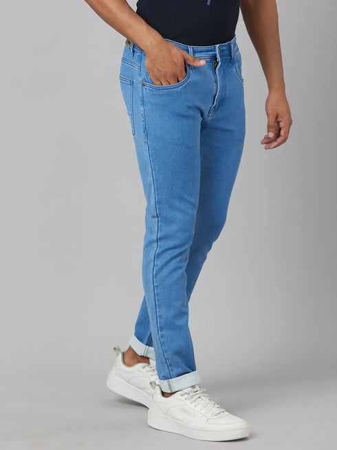 Men Light Blue Slim Fit Tapered Denim Jeans