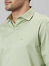 Mens Light Green Cotton Linen Opaque Spread Collar Casual Shirt