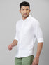 Mens White Solid Casual Shirt Full Sleeve With Spread Collar