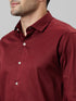 Mens Maroon Spread Collar Cotton Linen Regular Fit Casual Shirt