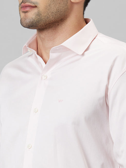 Mens Baby Pink Cotton Linen Opaque Casual Shirt Full Sleeves With Spread Collar