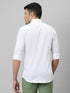 Mens White Solid Casual Shirt Full Sleeve With Spread Collar