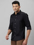 Mens Solid Black Regular Fit Full Shirt With Spread Collar