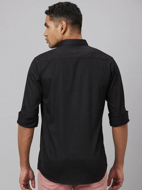 Mens Black Polka Dotted Sustainable Casual Shirt With Full Sleeves