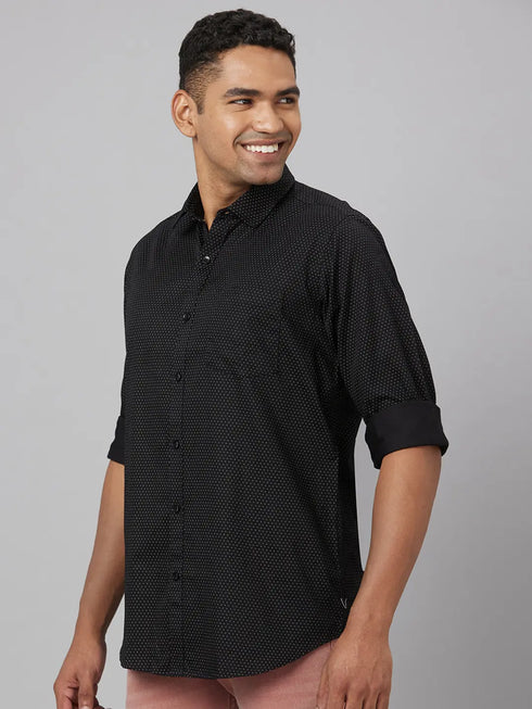Mens Black Polka Dotted Sustainable Casual Shirt With Full Sleeves