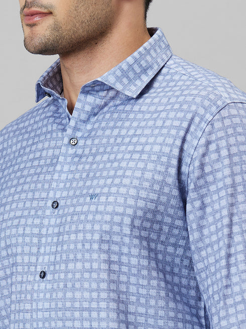 Mens Lavender Checked Spread Collar Cotton Linen Regular Fit Casual Shirt