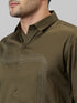 Mens Olive Green printed Spread Collar Cotton Linen Casual Shirt