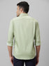 Mens Light Green Cotton Linen Opaque Spread Collar Casual Shirt