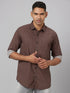 Men Coffee Brown Printed Sustainable Casual Shirt With Spread Collar And Full Sleeves