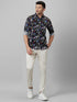 Mens Black Printed Casual Shirt Full Sleeves With Spread Collar
