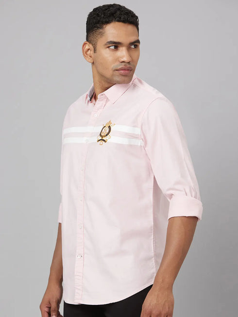 Men Pink Solid Printed Sustainable Casual Shirt With Full Sleeves