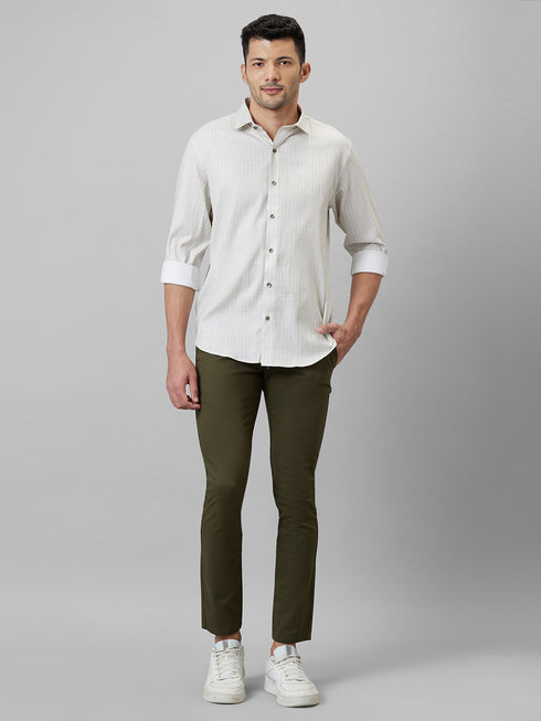 Mens Light Green Casual Shirt Full Sleeve With Spread Collar