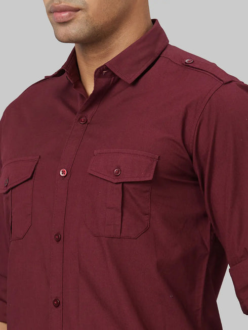 Men Maroon Solid Sustainable Casual Shirt With Full Sleeves