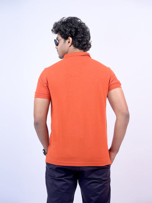 Men Orange Polo Solid Regular Fit casual T-Shirt