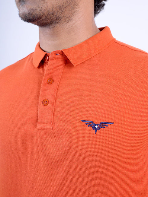 Men Orange Polo Solid Regular Fit casual T-Shirt