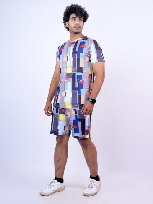 Men Multicolor Geometric Printed T-Shirt And Pyjama