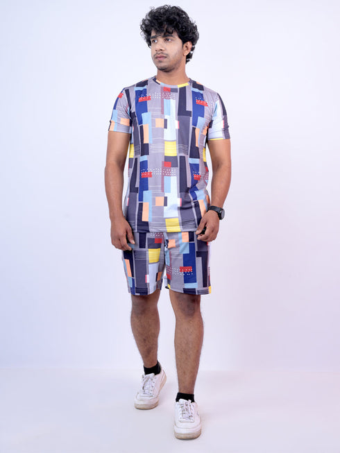Men Multicolor Geometric Printed T-Shirt And Pyjama