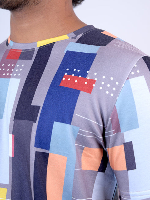 Men Multicolor Geometric Printed T-Shirt And Pyjama