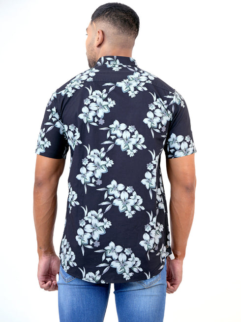 Men Black Floral Printed Sustainable Casual Half Shirt