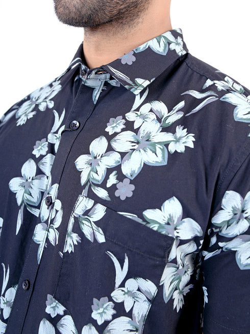 Men Black Floral Printed Sustainable Casual Half Shirt