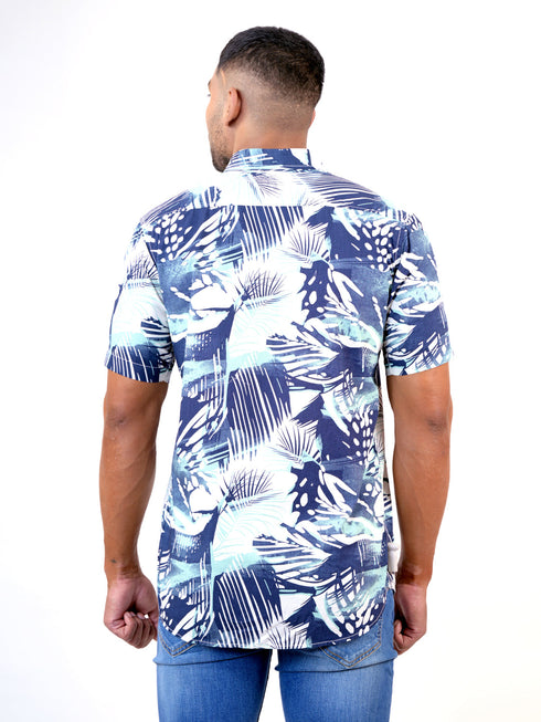 Men Navy Blue Floral Printed Sustainable Casual Half Shirt
