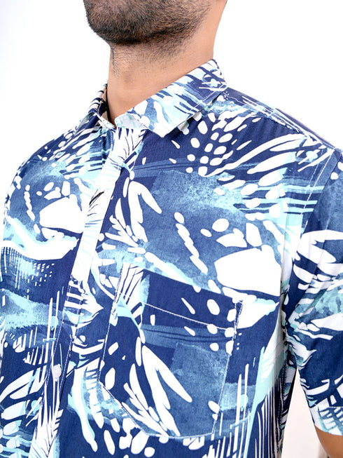 Men Navy Blue Floral Printed Sustainable Casual Half Shirt