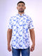 Men White and Blue Floral Printed Sustainable Casual Half Shirt