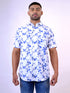 Men White and Blue Floral Printed Sustainable Casual Half Shirt