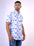 Men White and Blue Floral Printed Sustainable Casual Half Shirt