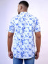 Men White and Blue Floral Printed Sustainable Casual Half Shirt
