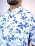 Men White and Blue Floral Printed Sustainable Casual Half Shirt