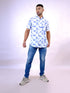 Men White and Blue Floral Printed Sustainable Casual Half Shirt