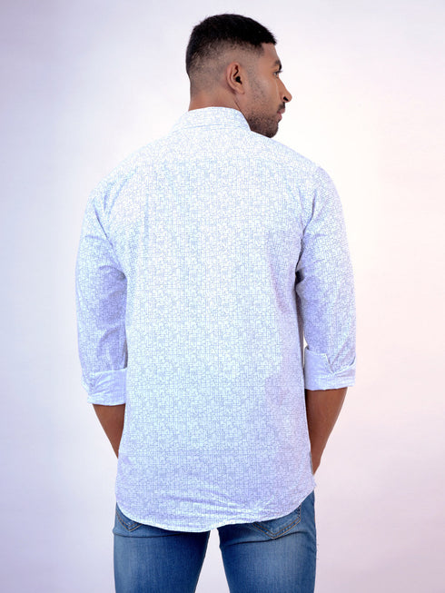 Men White Geometric Printed Sustainable Casual Full Shirt