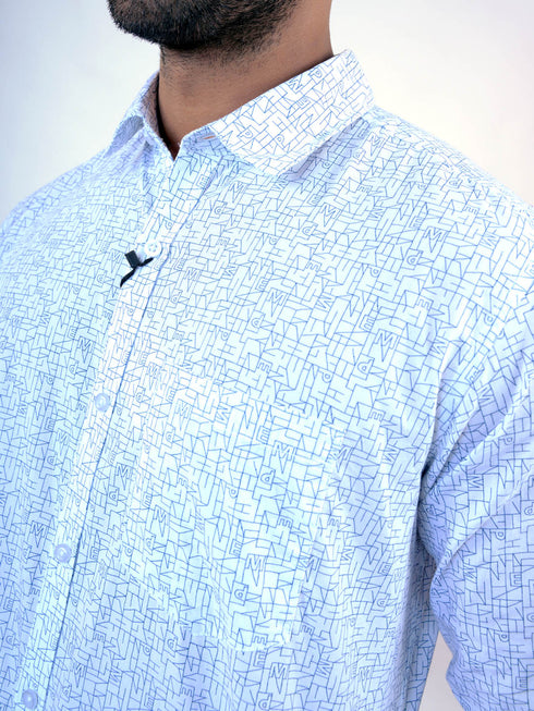 Men White Geometric Printed Sustainable Casual Full Shirt