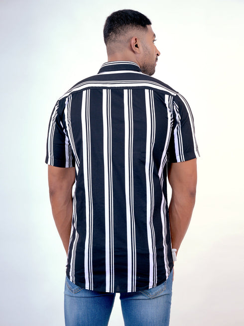 Men Black and White Stripes Printed Sustainable Casual Half Shirt