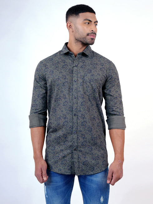 Men Mehndi Floral Printed Sustainable Casual Full Shirt