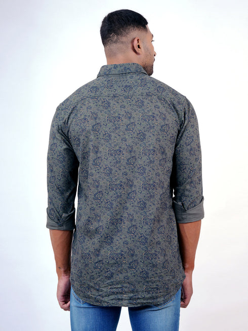 Men Mehndi Floral Printed Sustainable Casual Full Shirt
