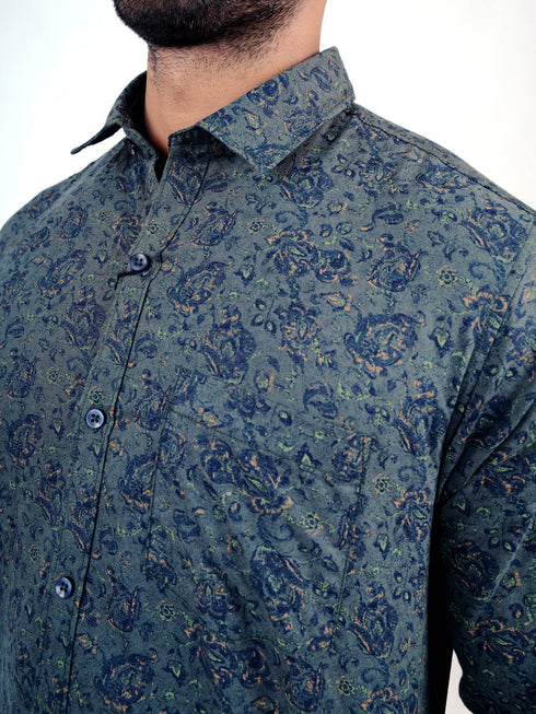 Men Mehndi Floral Printed Sustainable Casual Full Shirt