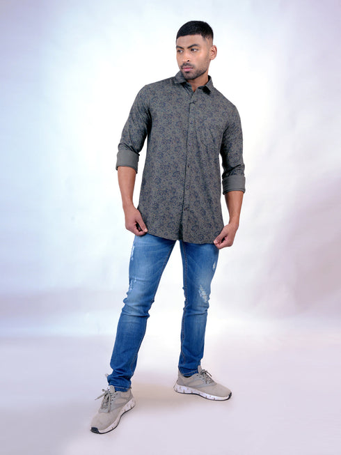 Men Mehndi Floral Printed Sustainable Casual Full Shirt