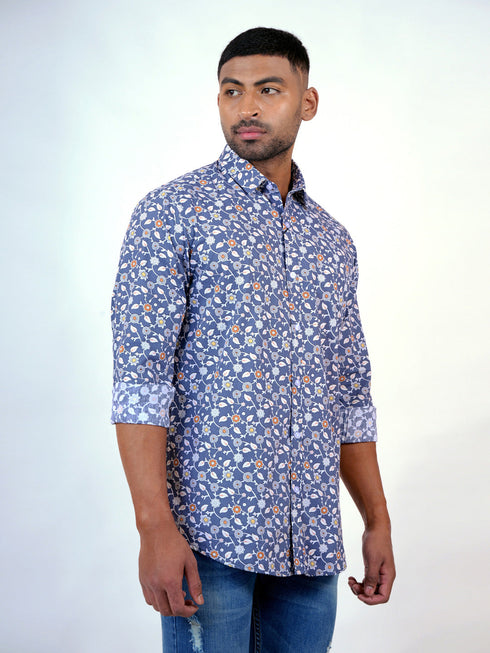 Men Blue Floral Printed Sustainable Casual Full Shirt