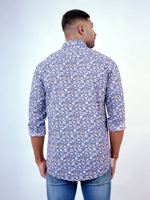 Men Blue Floral Printed Sustainable Casual Full Shirt