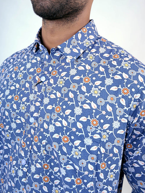 Men Blue Floral Printed Sustainable Casual Full Shirt